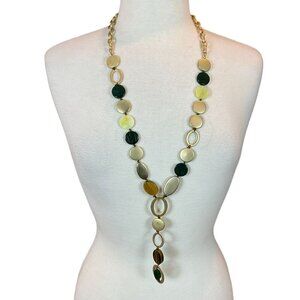 Chicos Liza Collection Multi Colored Oval Stone Matte Chain Link Y-Necklace NWT